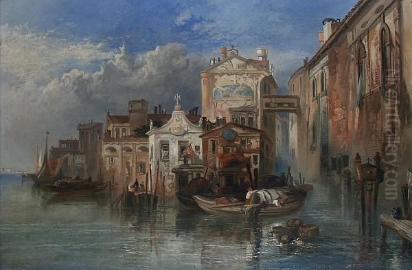 A Venetian Backwater Oil Painting by James Vivien de Fleury