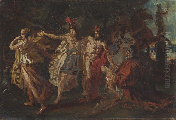 A Sketch Of Classical Figures In A Landscape Oil Painting by Henri Joseph De Forestier