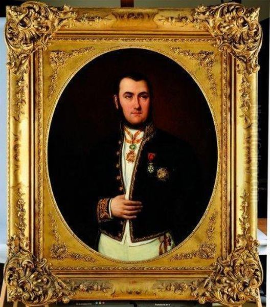 Portrait De Cesar Paul Felix Boyer (decede En 1882), En Habit Deprefet, Portant L'etoile D'officier De La Legion D'honneur Etl'ensemble Espagnol De Grand Croix De L'ordre D'isabelle Lacatholique. Oil Painting by Cornaly De Fourmont