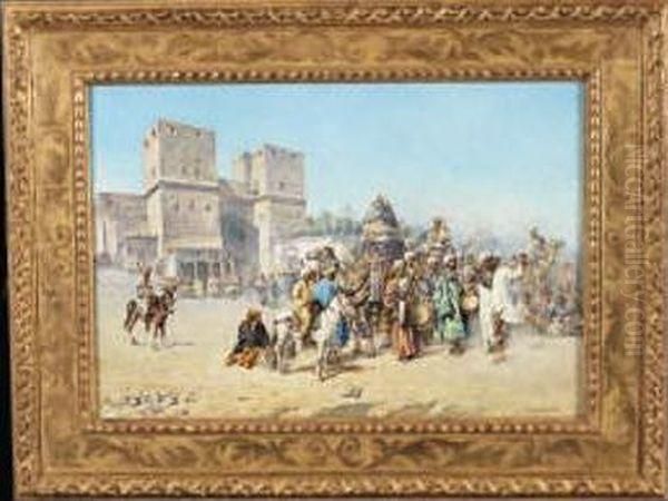 Devant La Porte De Bab Al Nasr, Le Caire Oil Painting by Mariano De Franceschi