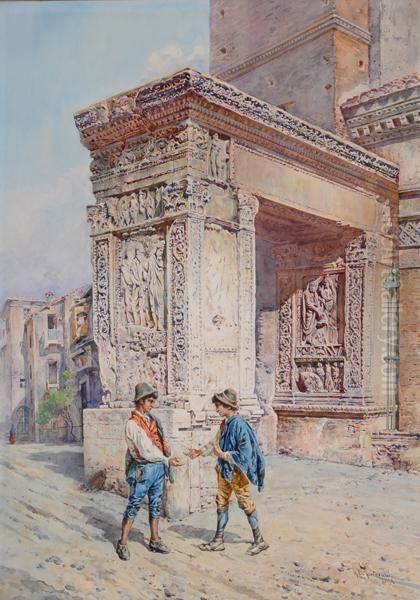 L'arco Di Settimio Severo Oil Painting by Mariano De Franceschi