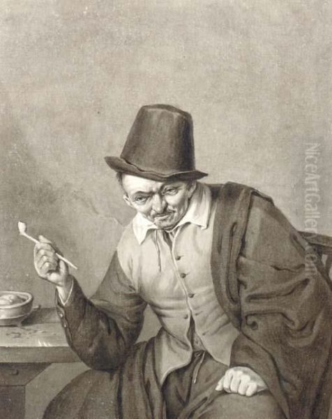 A Peasant Holding A Pipe Oil Painting by Anna De Frey