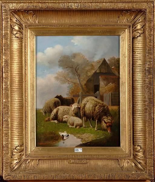 Moutons Au Pre Oil Painting by Charles De Freyn