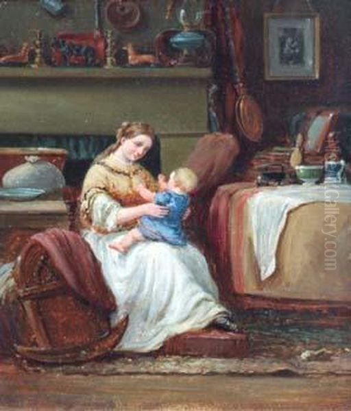 Mother And Child Oil Painting by William De Friston