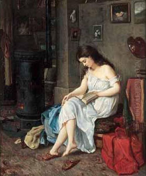 < Modele Dans L'atelier Du Peintre >. Oil Painting by Alexander De Gassowski