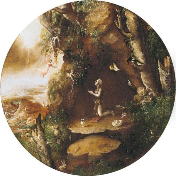 An Angel Appearing To Mary Magdalene In The Wilderness Oil Painting by Michiel De Gast