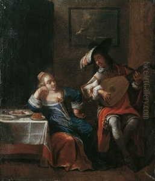 Interieur Mit Musizierendem Paar. Oil Painting by Frans De Geffels