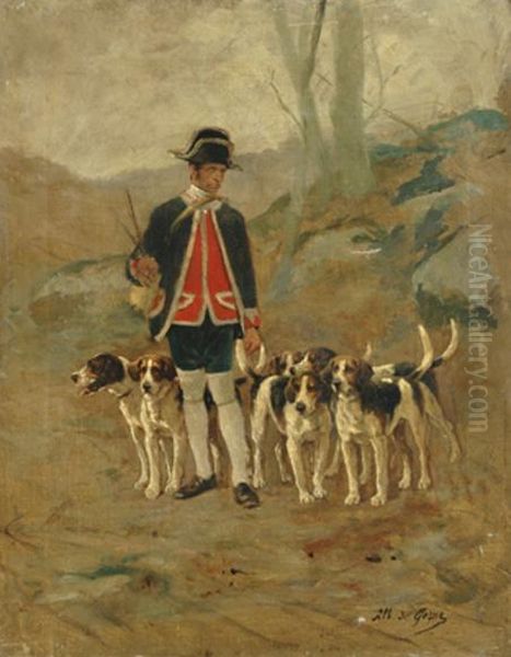 Setting Out For The Hunt Oil Painting by Jean Victor Albert De Gesne