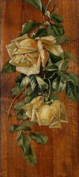 Tralcio Di Rose Gialle. Oil Painting by Eugenio De Giacomi