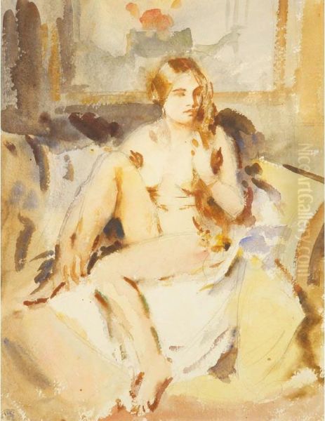 'a Study For Firelight Oil Painting by Wilfred Gabriel De Glehn