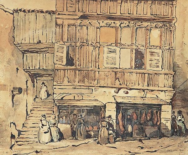 Rue Animee A Mcon Oil Painting by Jules Alfred Huot De Goncourt