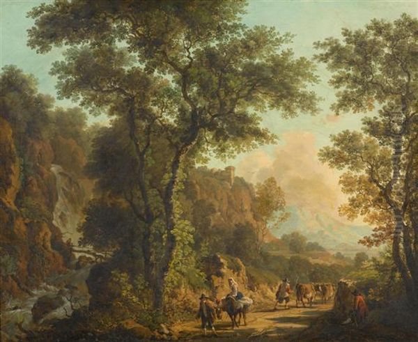 Travellers In A Landscape Oil Painting by Victor DeGrailly