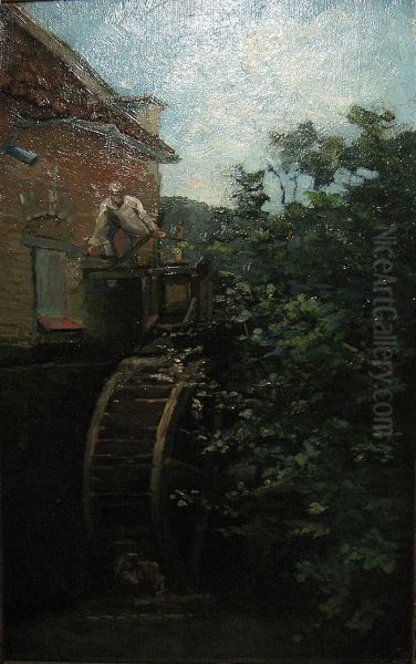 Man Bij De Watermolen. Oil Painting by Jean De Greef