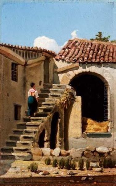 Casa A Portici - 1867 Oil Painting by Marco De Gregorio