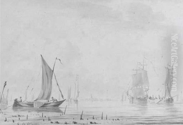 Barges In A Dutch Estuary Oil Painting by Cornelis De Grient