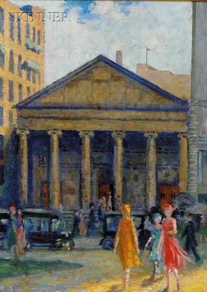 Strollers In The Financial District Oil Painting by Adriaan Martin De Groot