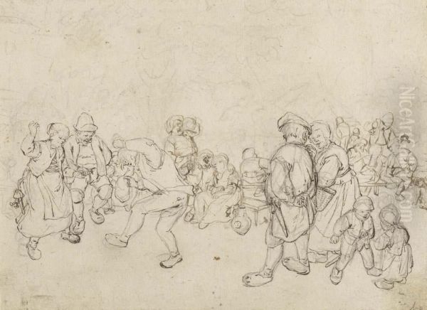 Peasants Dancing At A Village Feast. by Jan Hendrick van Grootvelt