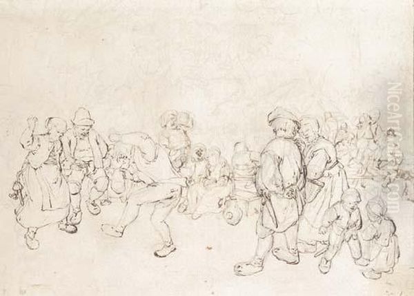 Peasants Dancing At A Village Feast Oil Painting by Jan Hendrick van Grootvelt