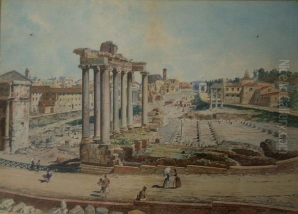 The Forum Romanum, Rome Oil Painting by Adelchi De Grossi