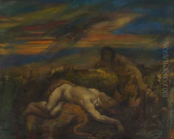 La Mort D'abel Oil Painting by Henry de Groux