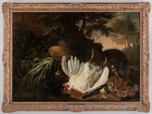 Still Life With Hen, Vegetables And Dog Oil Painting by Adriaen de Gryef