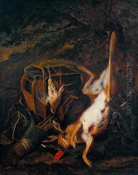 Stilleben Mit Hase, Vogeln Und Jagdutensilien Oil Painting by Adriaen de Gryef