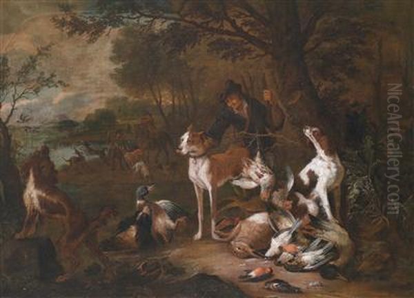 A Hunting Scene Oil Painting by Adriaen de Gryef