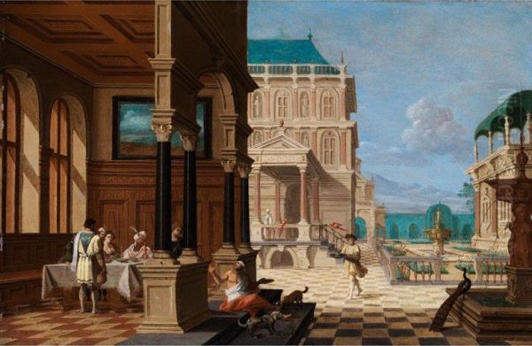 Palasthof Mit Loggia Und Figurenstaffage Oil Painting by Nicolaes de Gyselaer