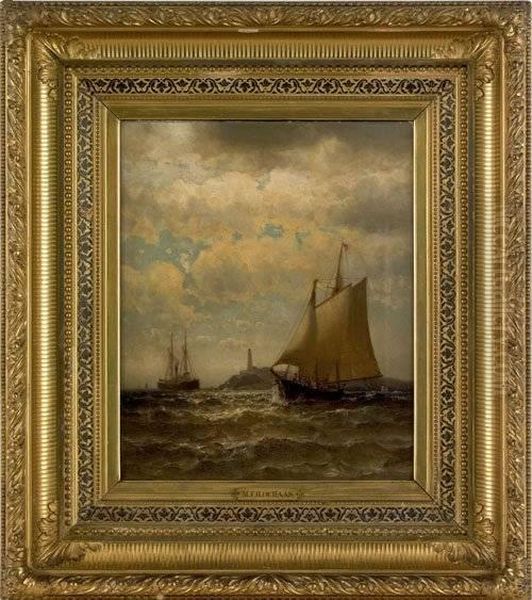 Seascape With Lighthouse Oil Painting by Mauritz F. H. de Haas