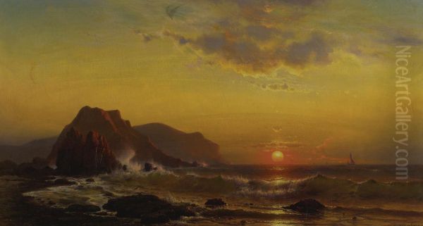 Sunset Over The Waves Oil Painting by Mauritz F. H. de Haas