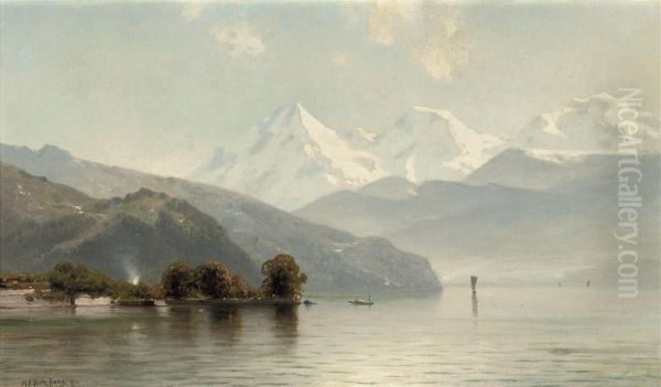 A View Of The Thunersee With The Mountains Eiger Oil Painting by Mauritz F. H. de Haas