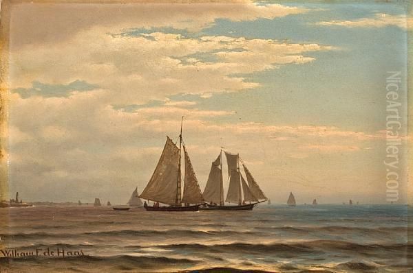 Fishermen Off Beavertail Light Oil Painting by William Frederick de Haas