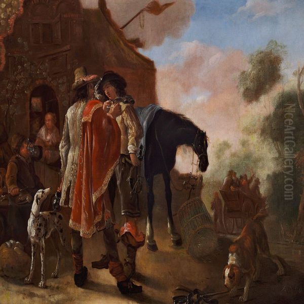 Travellers Resting By An Inn Oil Painting by Anthony De Haen