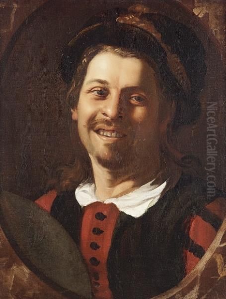 Portrait Of An Artist, Possiby A Self Portrait, In A Painted Oval Oil Painting by David De Haen