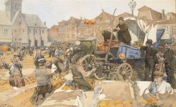 The Cheesemarket, Alkmaar Oil Painting by Frederic de Haenen