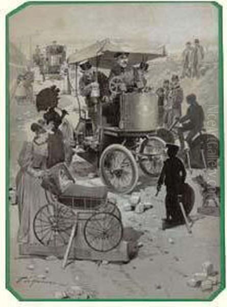 Piste D'apprentissage Pour Les Conducteurs D'automobiles De La Compagnie Des Petites-voitures, Circa 1898 Oil Painting by Frederic de Haenen