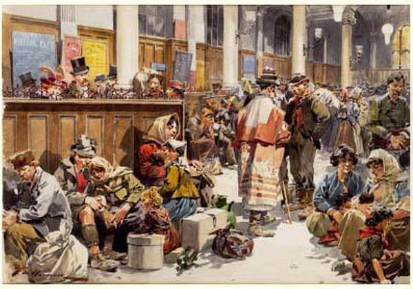 Les Emigrants. Une Salle D'attente A La Gare Saint-lazare, Circa 1899 Oil Painting by Frederic de Haenen