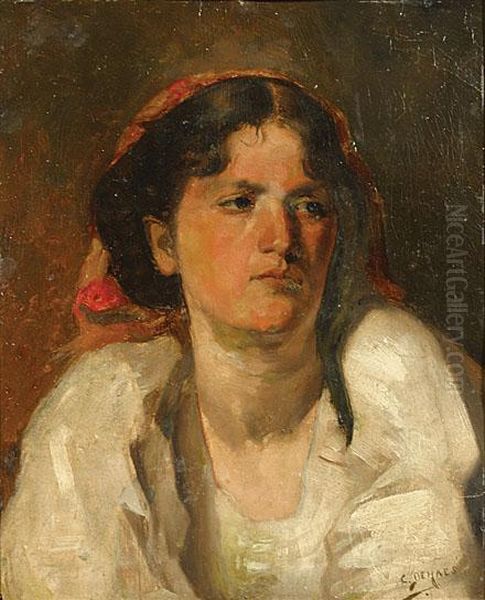 Portrait De Paysanne Oil Painting by Carlos De Haes Y Fortuny