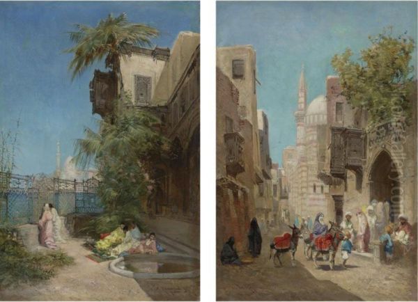 The Harem And Outside The Mosque: Two Works Oil Painting by Godefroy de Hagemann