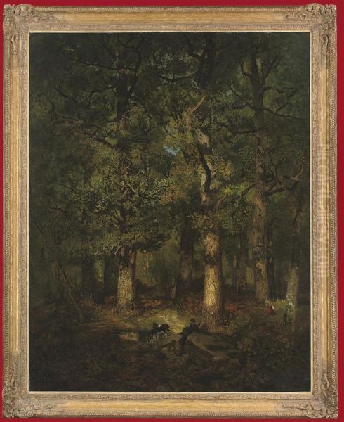 A Huntsman In A Forest Glade Oil Painting by Godefroy de Hagemann