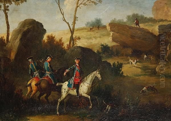 Hungarian Hunting Scene Oil Painting by Johann Georg Hamilton