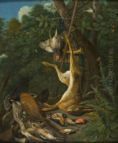 Trophee De Chasse Avec Lievre, Faisans Et Diversvolatiles Oil Painting by Johann Georg Hamilton