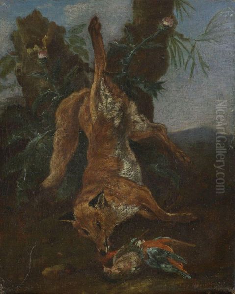 Jagdstillleben Mit Erlegtem Fuchs. Oil Painting by Johann Georg Hamilton