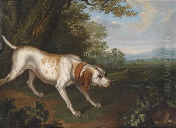 A Landscape With Hound Getting Wind Of His Prey Oil Painting by Ferdinand Phillip de Hamilton