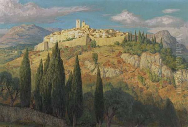 A Village In A Mediterranean Landscape Oil Painting by Francois-Joseph Dehaspe