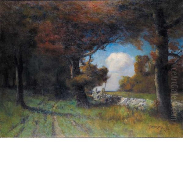 Wooded Landscape With Stone Wall Oil Painting by Franklin De Haven