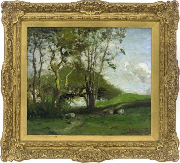 A Wooded Landscape Oil Painting by Franklin De Haven