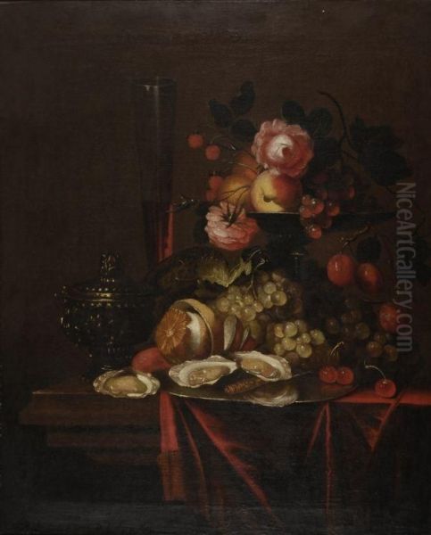 A Facon De Venise Wine Glass With Oysters Oil Painting by Cornelis De Heem