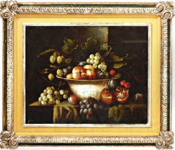 Stilleven Met Granaatappel En Druiven In Een Kom Oil Painting by David Cornelisz. de Heem