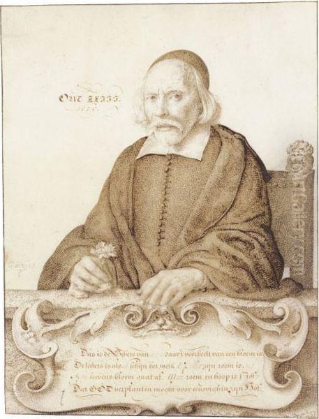 Portrait Of A Seated Old Man, Holding A Carnation Oil Painting by Willem De Heer